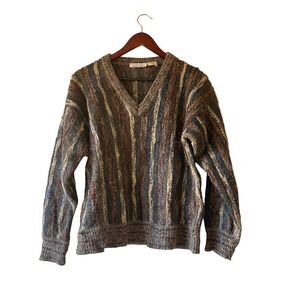 Vintage Jacobson's Textured‎ Striped V-Neck Knit Sweater Multi Color size large